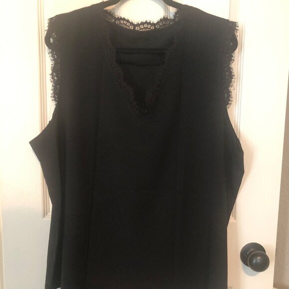 Tops - Black v neck lace trim polyester and spandex dress tank size 3X